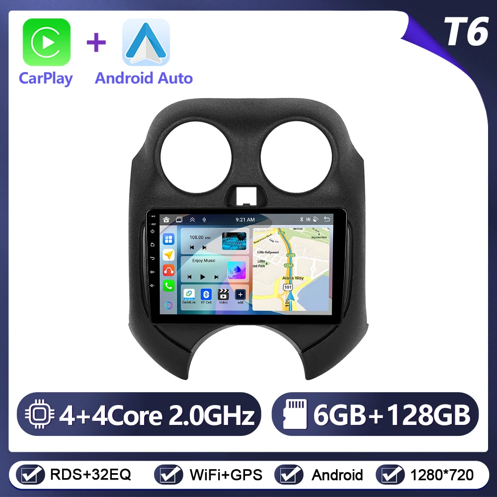 Podofo Draadloze CarPlay Android Auto Autoradio voor Nissan Micna 2010-2017 GPS Navigatie 2Din Multimedia Autoradio Stereo