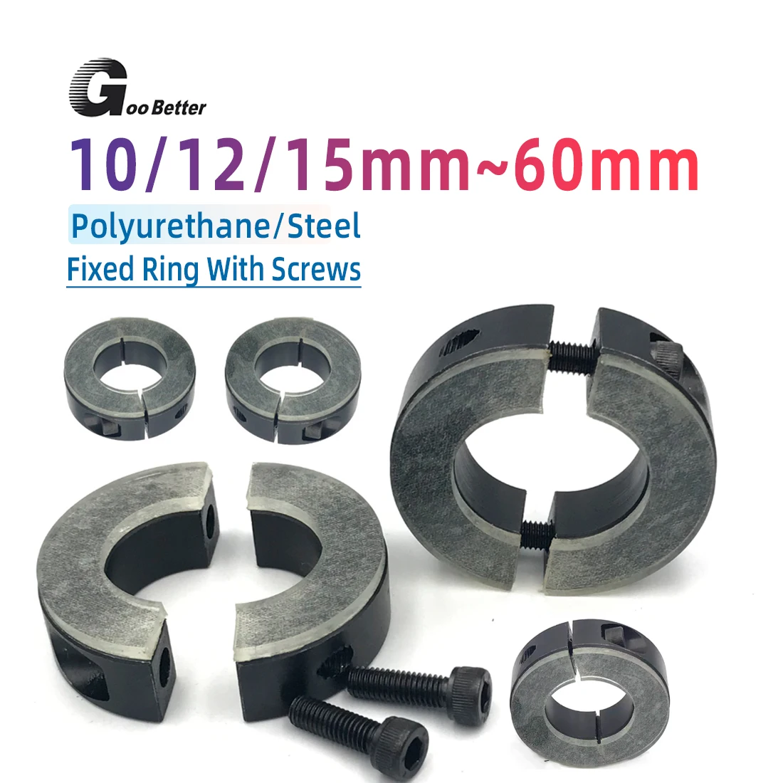 Met Pu-Stalen Borgring Enkele/Dubbel Gespleten Binnendiameter Kraag 10 ~ 60 Mm Klemring Kraag Met Bouten Steel Fixed Ring