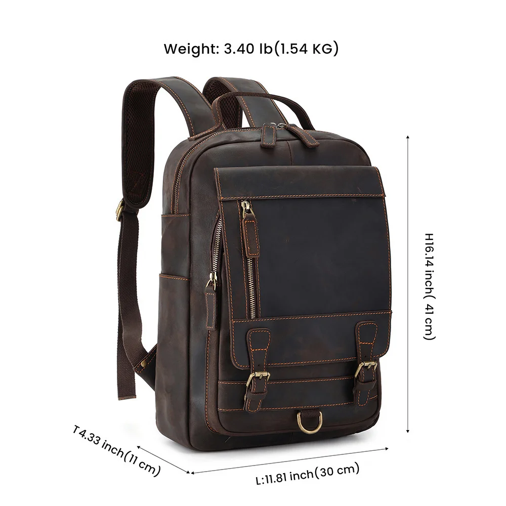 Vintage Crazy Horse Leather Men's Backpack Large Capacity Travel Bags 15.6inch Laptop Computer Bag Schoolbag New