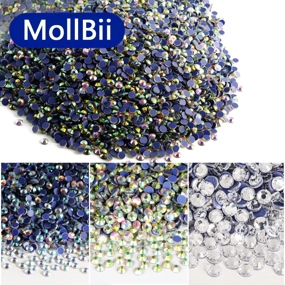 

MollBii SS6-SS30 Better DMC Hotfix Rhinestones Glitter Glass Flatback Strass Iron on Stones for DIY Clothes Fabric Decorations