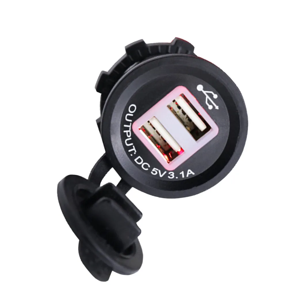 Dual USB Waterproof Car Charger Socket 5V 3.1a Red Light for Motorcycle Phone GPS Power Supply 12-24V Vehicle Use