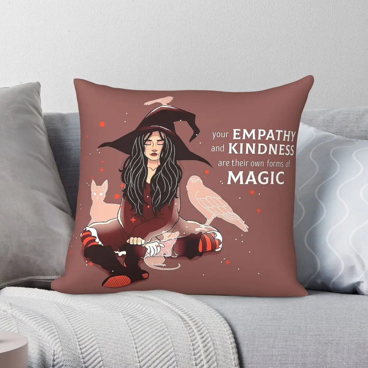 Housse de coussin carrée en Polyester, lin et velours, motif Empathy Kindness Are Magic, avec fermeture éclair, housse de coussin décorative pour chambre