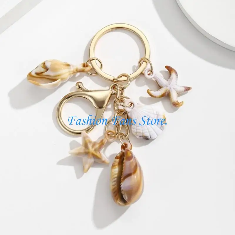 Set of 4Pcs/3pcs Marine Resin Keychain Ornament Gold Tone Shell and Design for Handbag Backpack Beautiful Gift