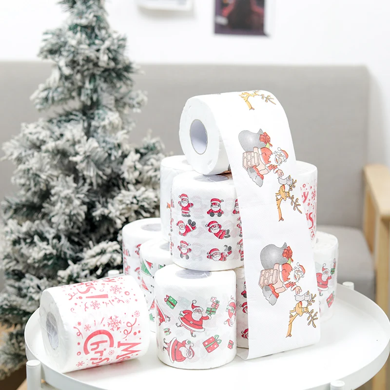 Christmas Pattern Color Toilet Paper Santa Christmas Tree Printed Tissue Home Christmas Gifts Navidad 2024 Happy New Year 2024