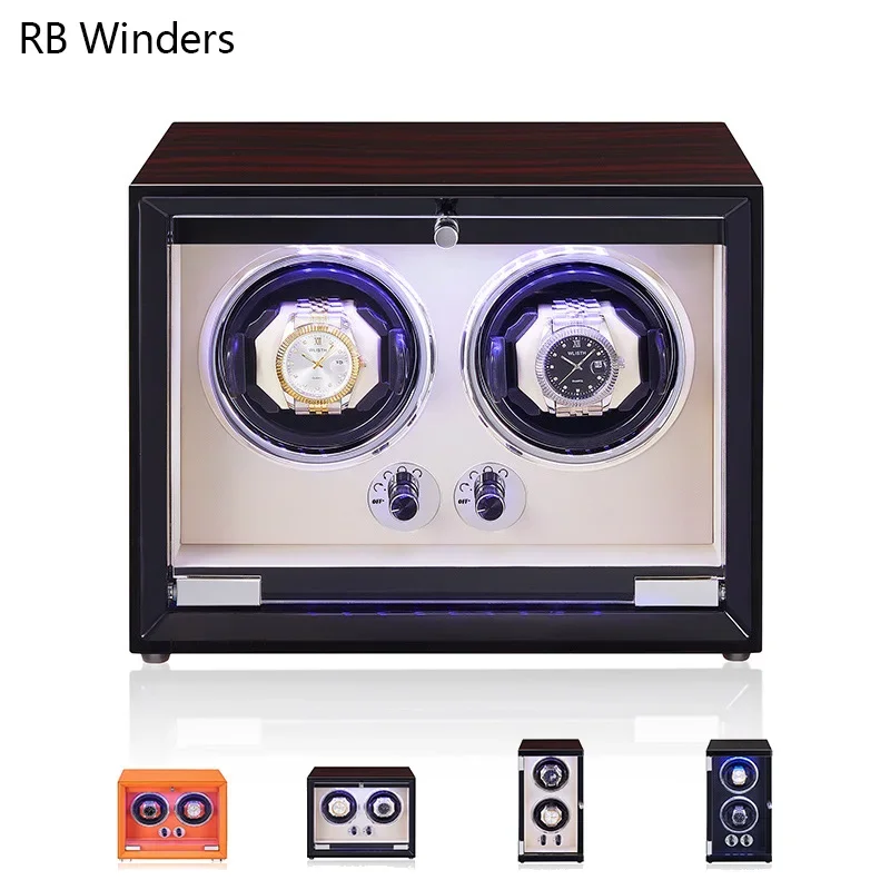 Vertical Baking Paint LED Watch Winders 2 Slots Customizable Logo Gift  Watchwinder Box Watches Winding Organizer Open Door Stop