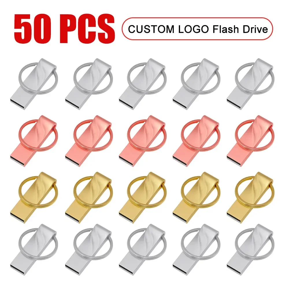 50 Stuks Gratis Aangepaste Logo Hoge Snelheid Pen Drive Usb Flash Drive 4Gb 8Gb 2.0 16Gb 32Gb 64Gb 128Gb Pendrive Metal Usb Sticks Met Sleutel