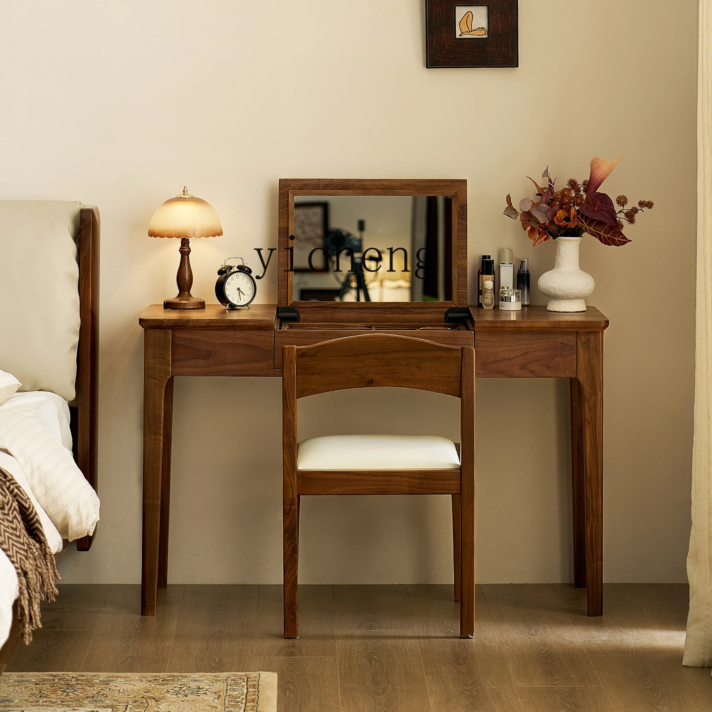 

FY North American Black Walnut Dressing Table Bedroom Makeup Table Small Apartment Flip Dressing Table