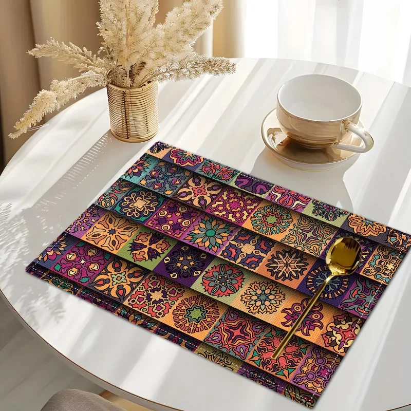 Retro Bohemian Mandala Table Mat with Ethnic Traditional Pattern Geometric Grid Bohemian Flower Table Mat 30X45cm Gift