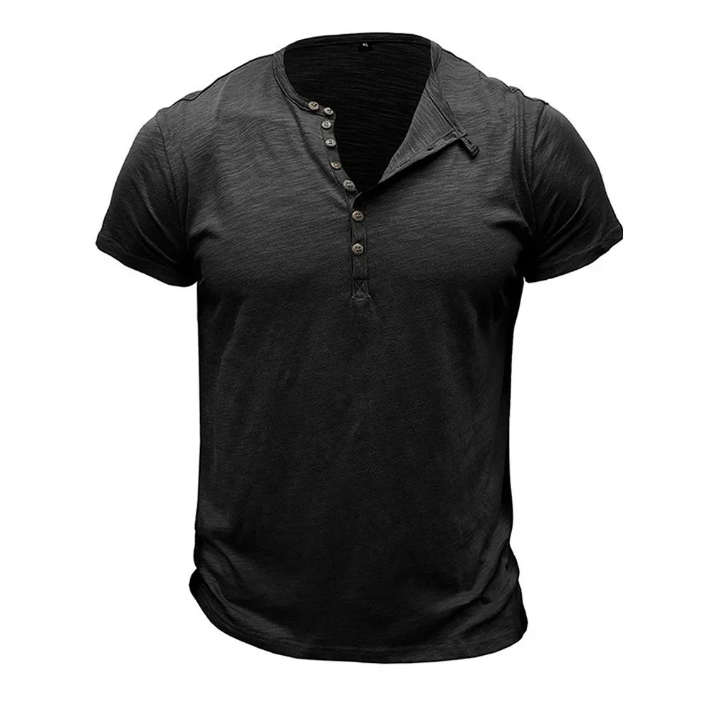Herren Casual Henley-Shirt aus Baumwolle, Atmungsaktiv, Sommer-Kurzarmshirt, Weicher Stoff, Modisches T-Shirt im Schlichten Stil, Herren-Oberteil – Detail 9