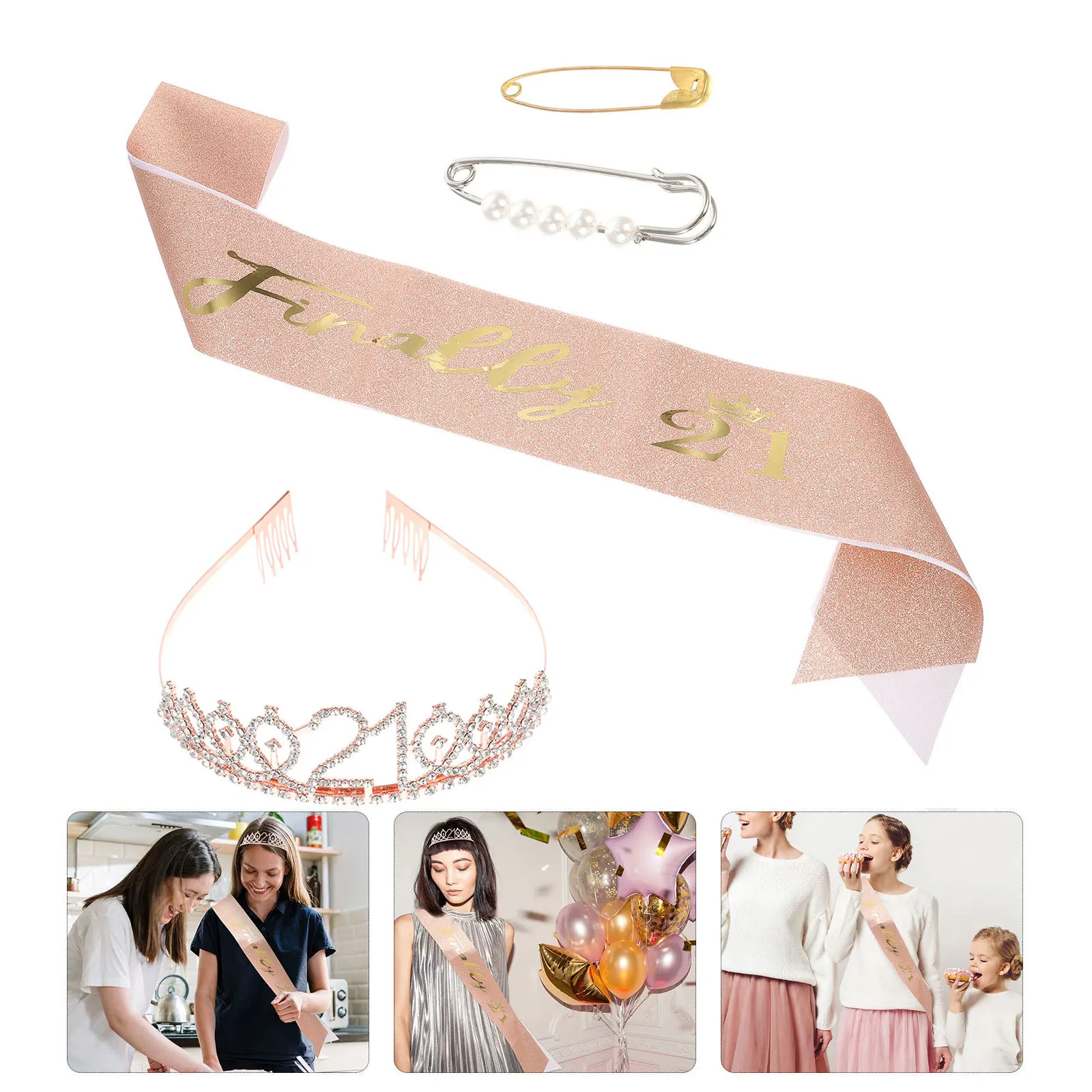

1Set Birthday Sash Tiara Set Premium Material Use 30th Birthday Party Photo Props Women Girls Crowns for Women