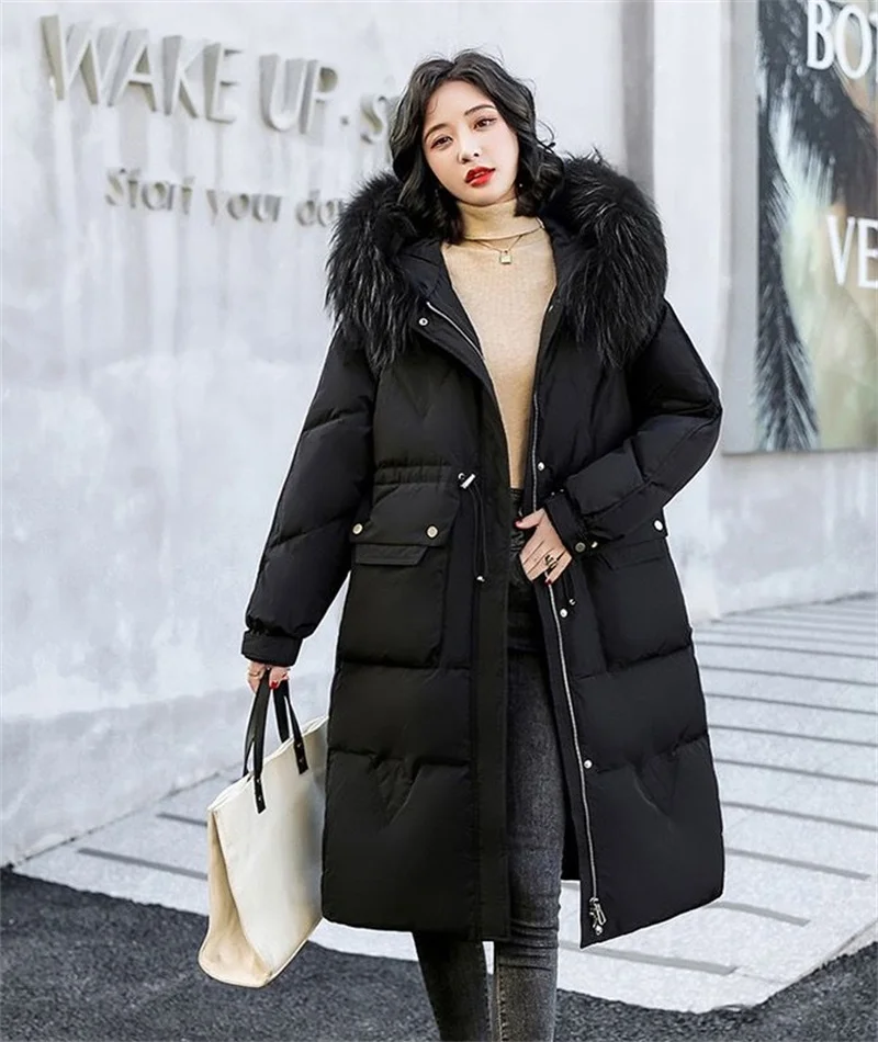 

Thickened Bread Sle down Cotton Jacket Women's Mid-Length Coat with Detachable Fur Collar Korean Version with Large Pockets