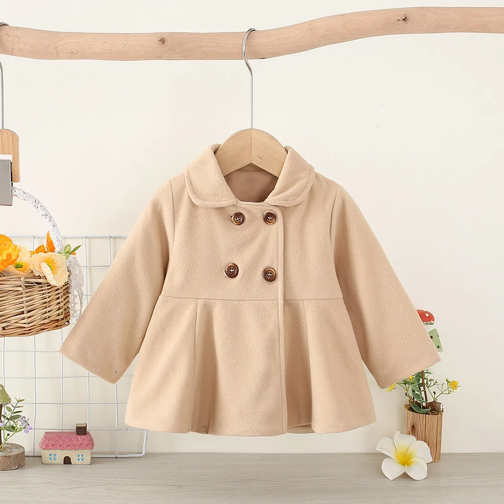 Autumn And Winter Baby Girl Coat Double Breasted Long Sleeved Coat Simple Cute Baby's Daily Outdoor Leisure Wear Children's Coat