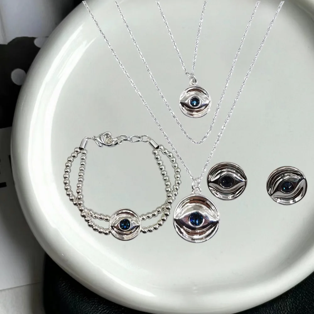 2026 Spain New High Beauty Light Luxury Colored Crystal Earrings Necklace Jewelry Three Piece Set Premium Gift