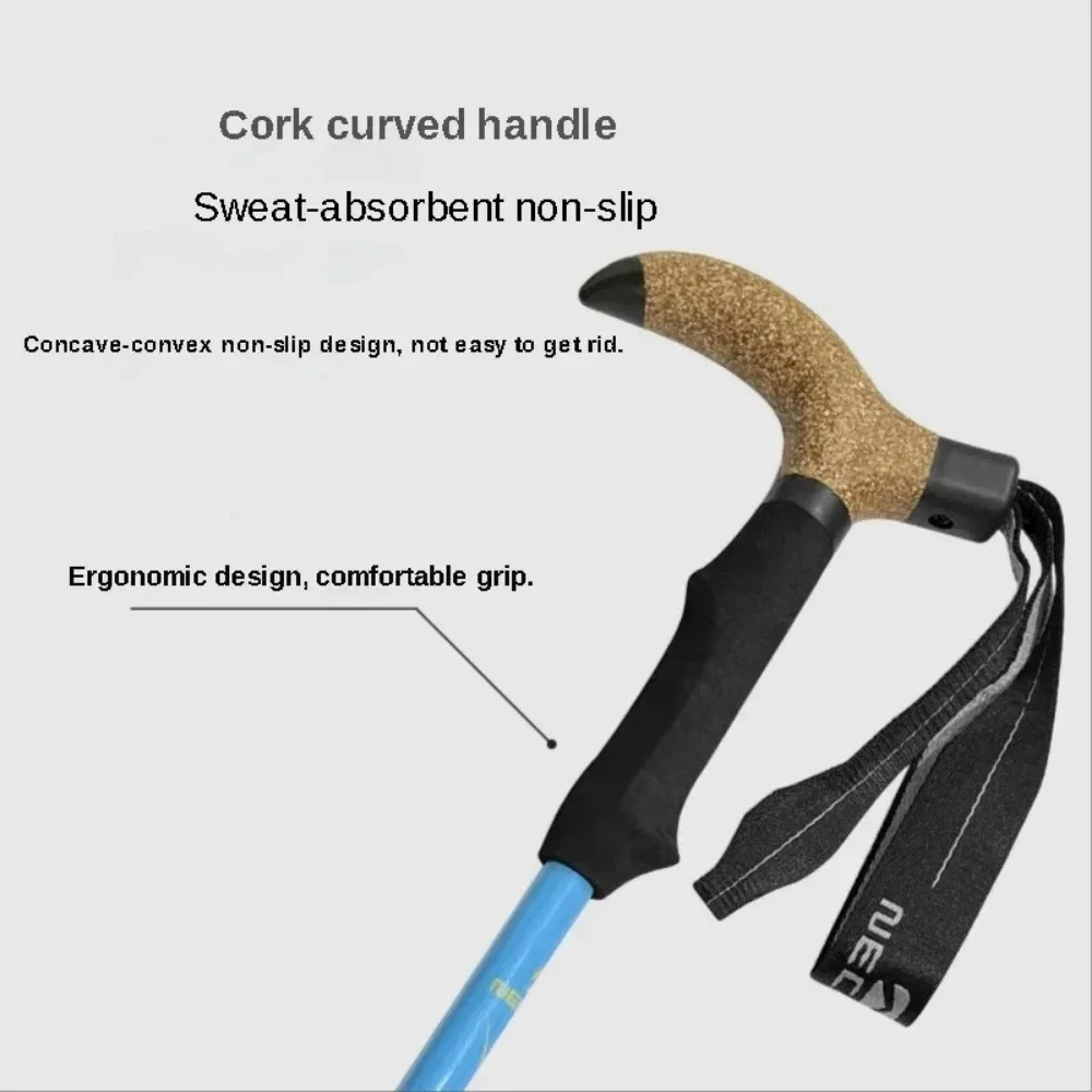 Carbon Fiber Ultra-light Telescopic Folding T-shaped Outdoor Hiking Camping Shockproof Hiking Poles Non-slip Walking Poles