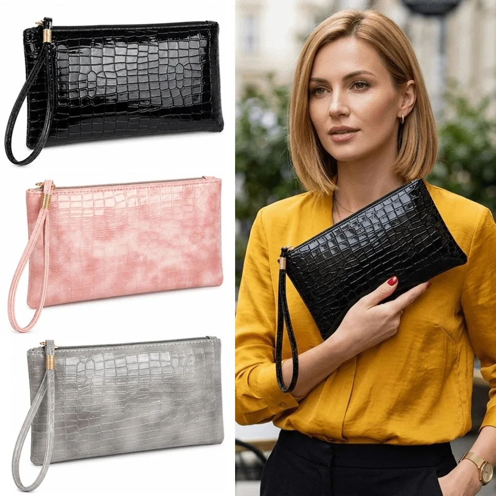 Fashion PU Leather Long Wallet Large-capacity Solid Color Mobile Phone Bag Zipper Closure With Handle Money Purse Travel