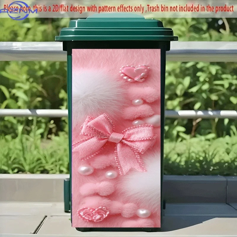 PC 2D Flat Self-Adhesive Trash Can Sticker, Pink Cute Plush Additions Collection Decoration Sticker, Creative Trash Can Decora