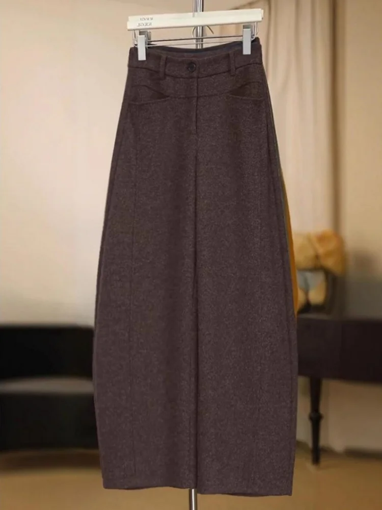 Pantaloni casual in lana a vita alta da donna Autunno Inverno Nuovo Sle Uke Legno Marrone Bananas Coltello Gamba dritta...