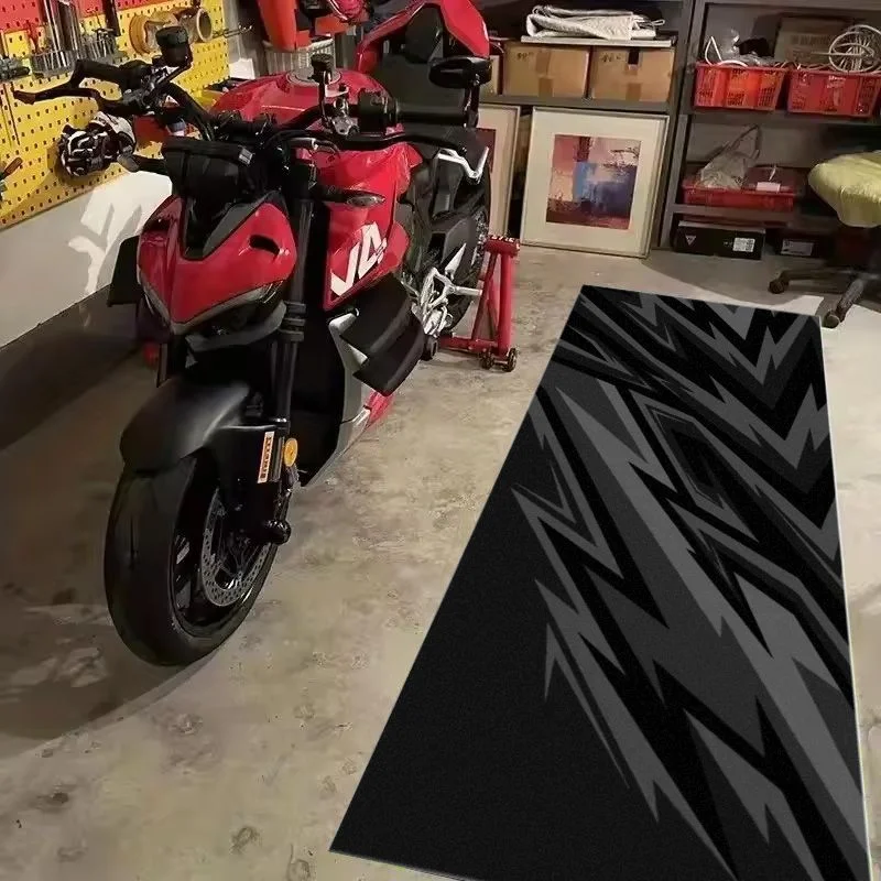 VIKAMA Black Gray Minimal Jagged Racing Pit Mat Anti Slip Wear Resistant Rug For Garage Motorbike Parking Floor Carpet