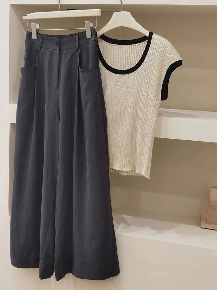 

Bla Wide Leg Cotton Linen Casual Pants Women Summer Loose Versatile Straight Floor-Length Trousers High Waist ket Detail