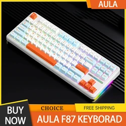 Aula F87 Pro 기계식 키보드, 2.4g, USB, 블루투스 트라이 모드, 맞춤형 키보드, 87 키, 핫스왑, Rgb, Pbt 게임용 키보드