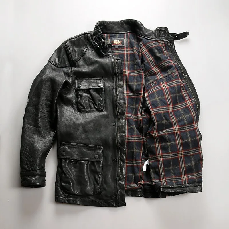 Mid-length outdoor for men fully vegetable-tanned cotton leather