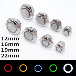 1PCS 12mm 16mm 19mm 22mm Short-Throw Metal Button Switch LED Light Round Momentary Self-Reset Power Button On Off 6V 12V 24V Red