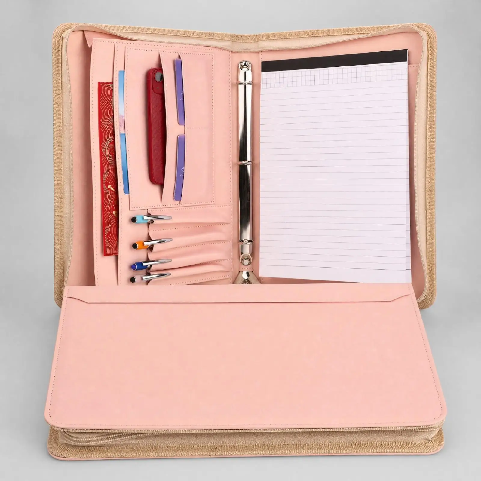 Binder | Stitched Edges, A4 Zippered Ring Binder, PU Ring Binder with Zipper, for Office Work