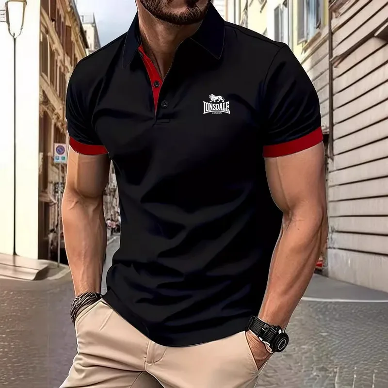 LONSDALE Men Polo Men's Shirt Short Sleeve Polo Shirt Contrast Color Polo New Clothing Summer Streetwear Casual Fashion Men tops