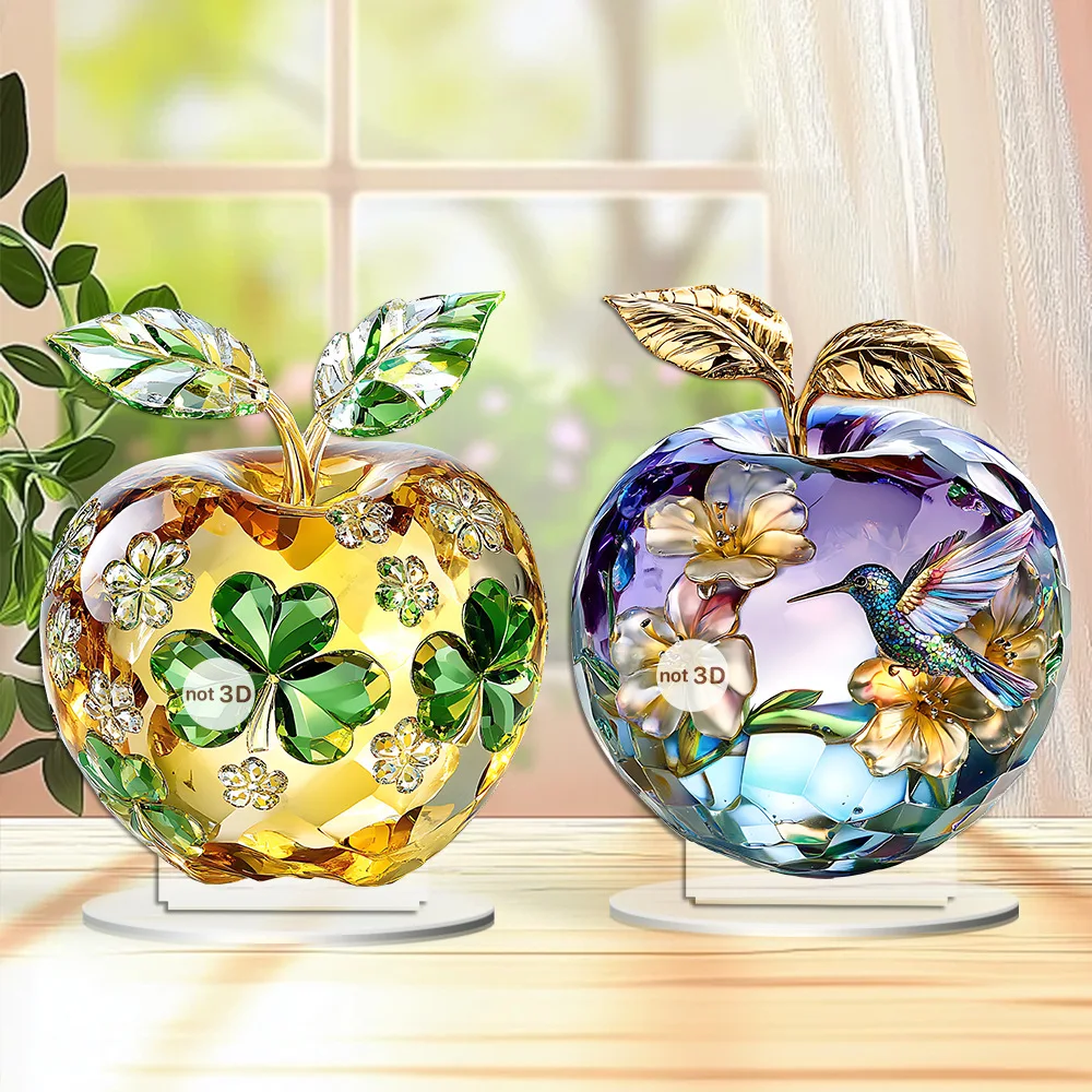 

2D Apple Shape Flying Bird Clover Acrylic Figurines Home Decoration Craft Creative Office Bookshelf Living Room Desktop Ornament