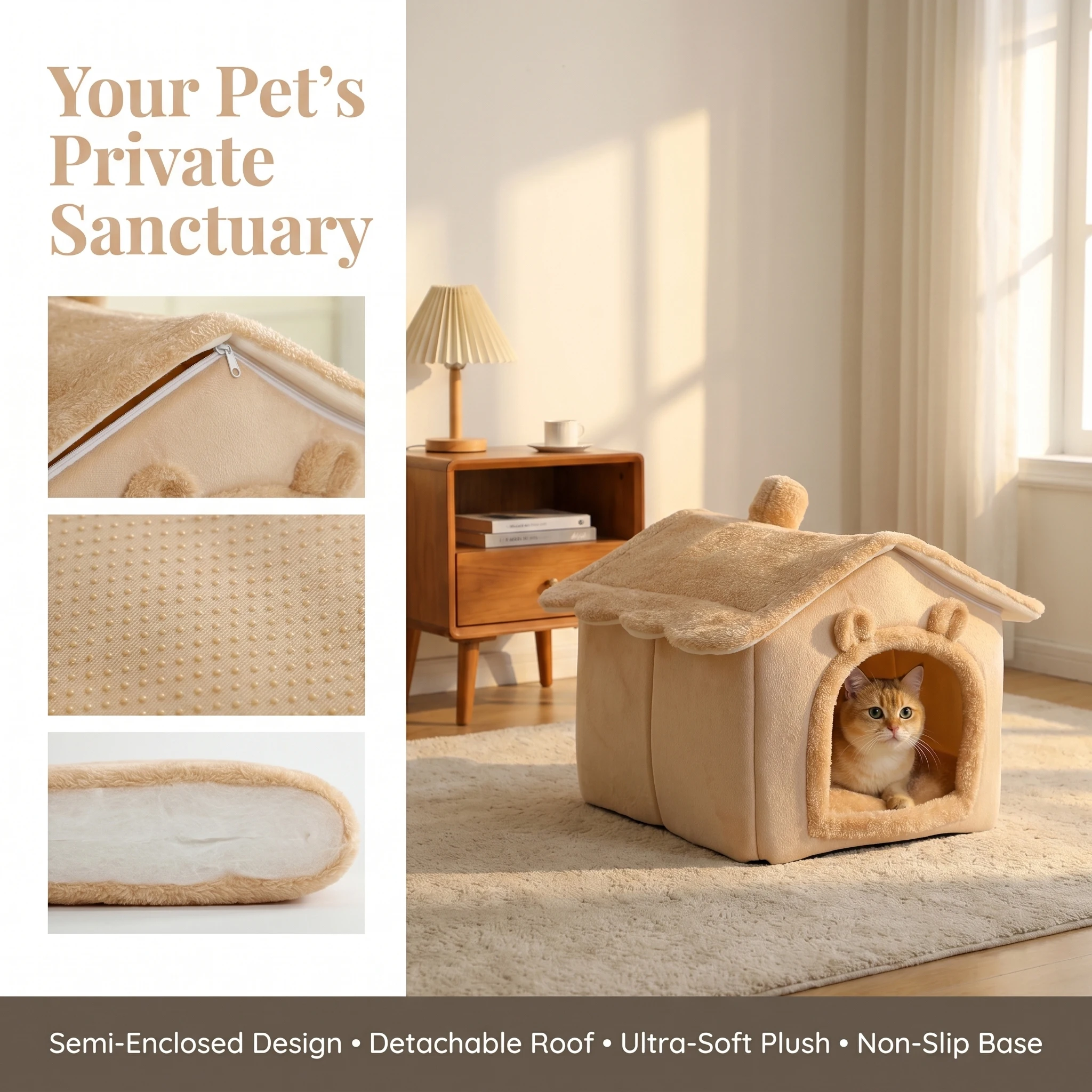 Faltbares, waschbares Katzenbett, Sofa, Haustierhaus, abnehmbares Kissen, Höhlenbett für kleine Hunde und Katzen, weiches Zeltkissen, geeignet für alle vier Jahreszeiten – Detail 12