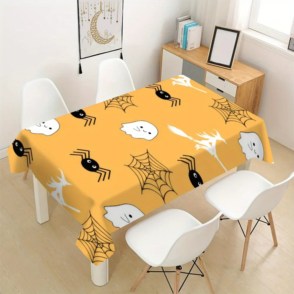 Halloween tablecloth - Yellow ghost spider web pattern, lightweight polyester fiber party decoration, yzb