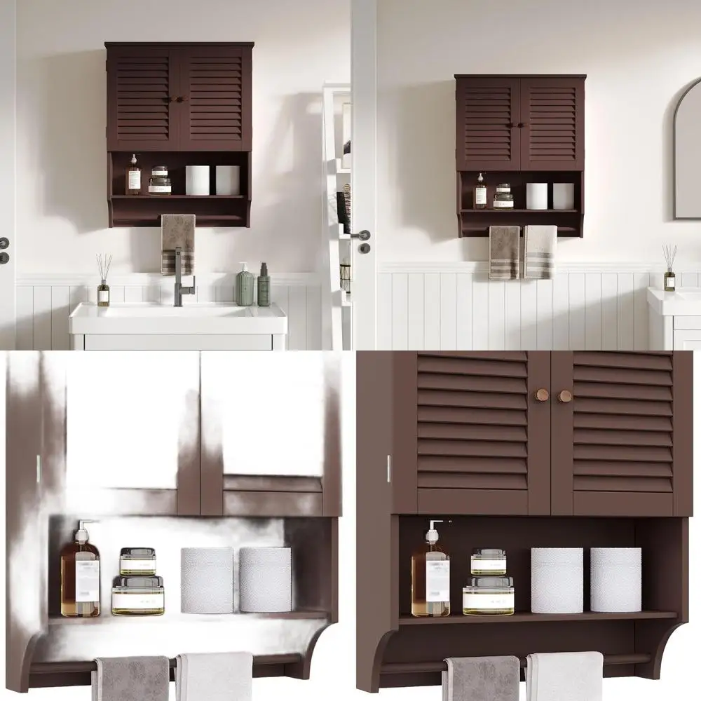 

Шкаф для хранения вещей над унитазом с вешалкой для полотенец, 23,6 л x 7,9 Ш x 27,5 В, отделка эспрессо