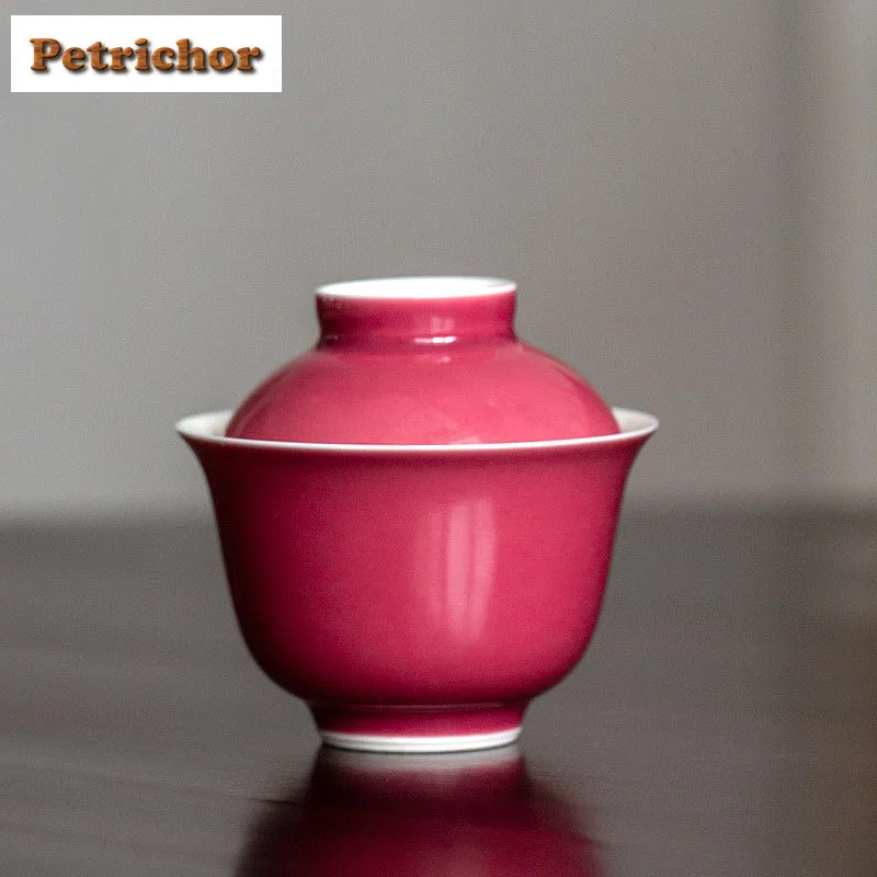 

120ml Crimson Red Gaiwan Traditional Not Hot Tea Tureen Tea Bowl With Lid Kit Tea Maker Cover Bowl Teaware Accessories Craft
