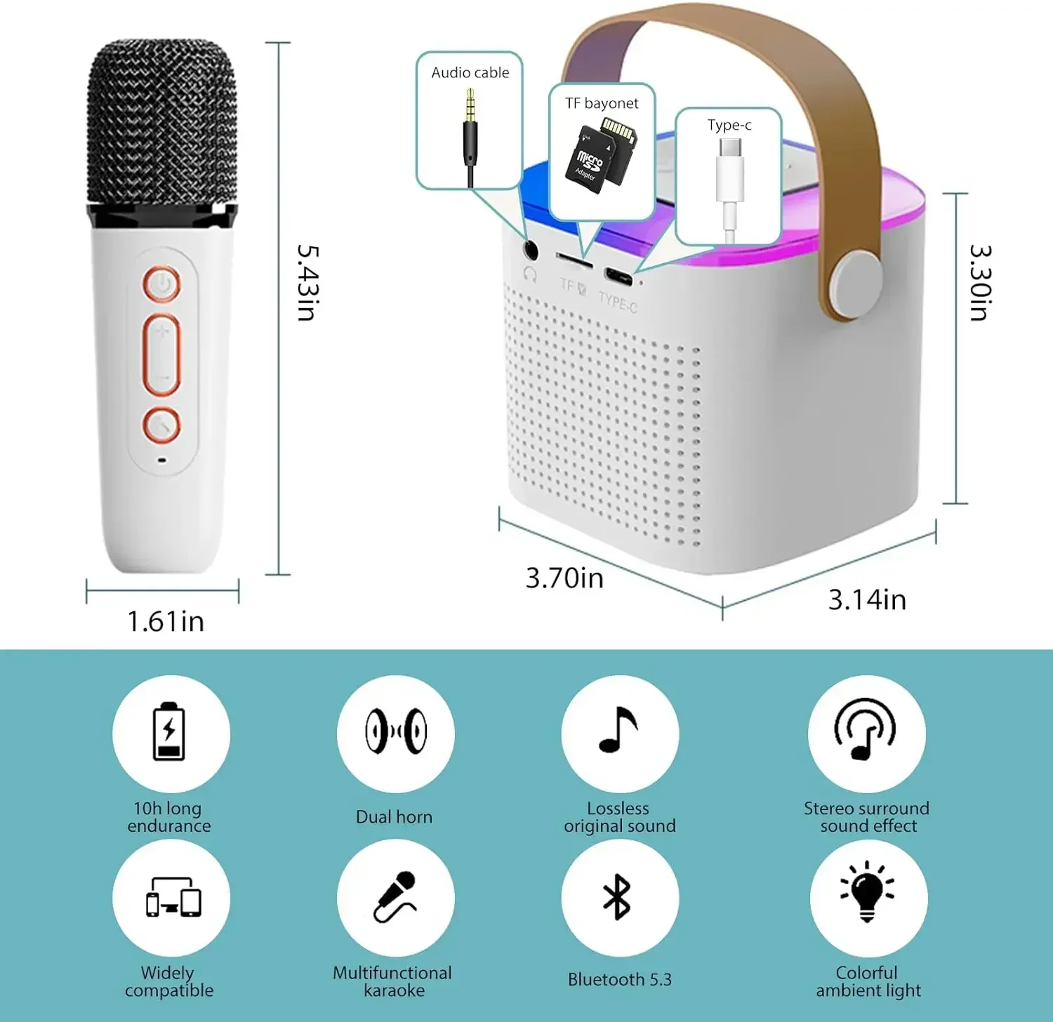 Wireless Bluetooth Karaoke Microphone Portable Bluetooth Karaoke Speaker with 2 Wireless handheled Microphones for Home Party