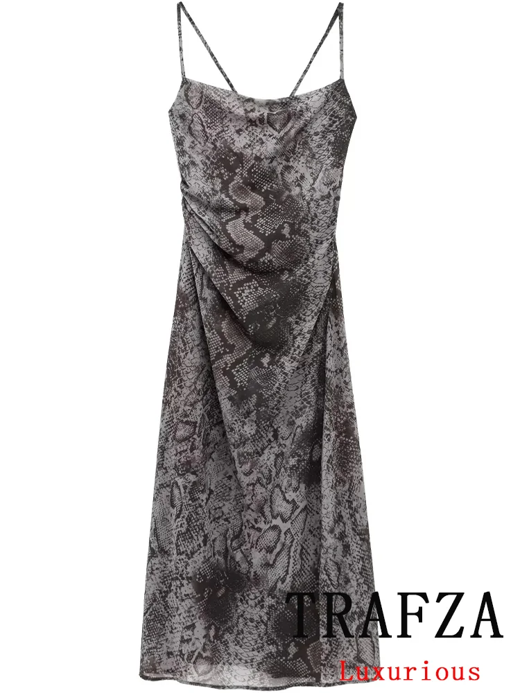 

TRAFZA Vintage Casual Chic Print Women Dress Zipper Beach Long Dress New Fashion 2025 Spring Summer Boho Party Female Dress