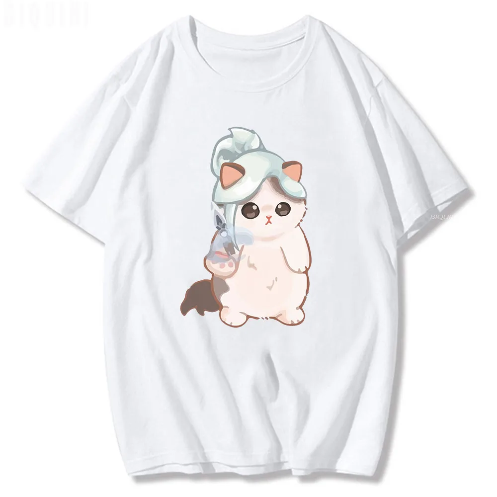 Jett Cat Cute Valorant Men Women T Shirt Surprised Penguin O-Neck 100% Cotton Summer Game Customize Tops Prints Unisex Harajuku