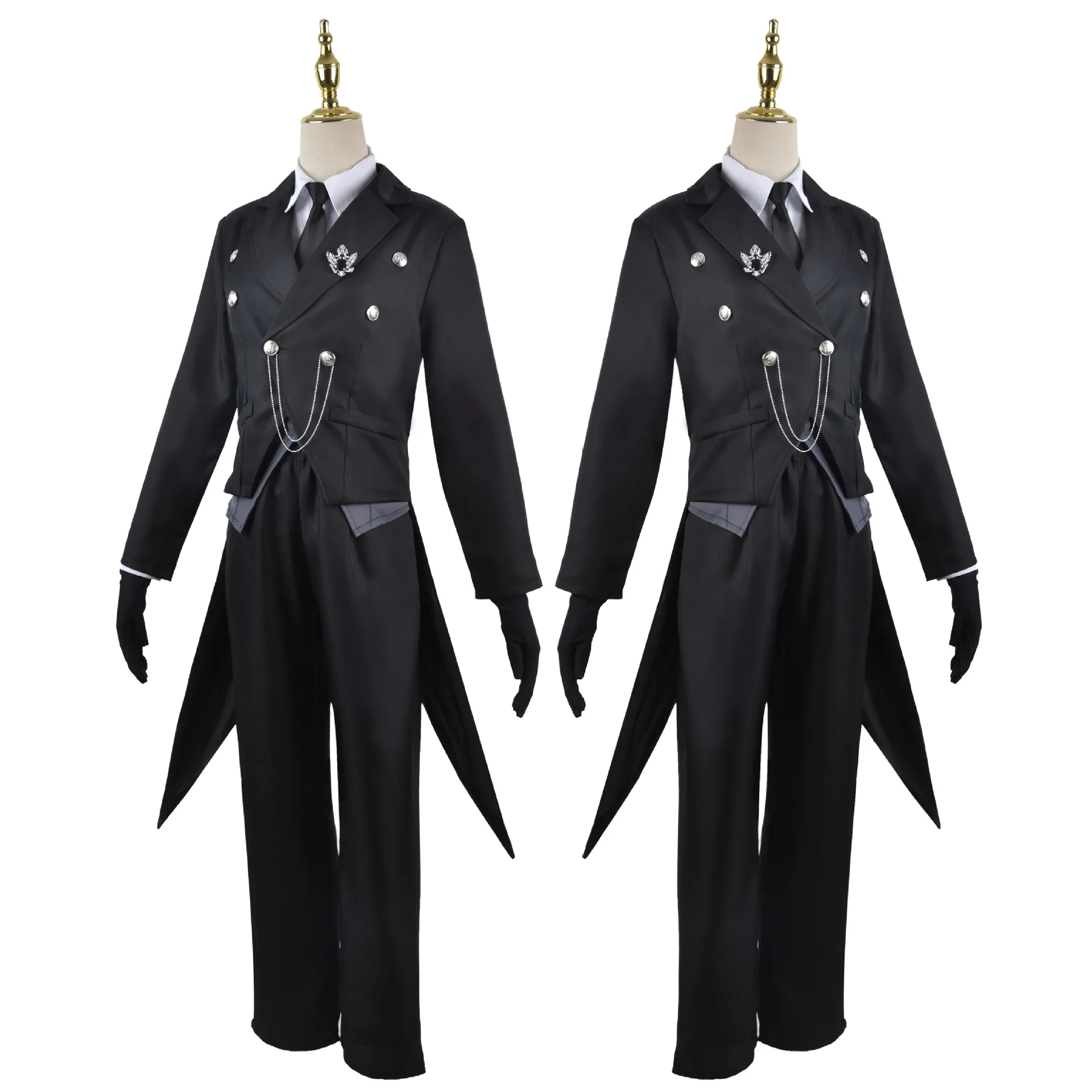 Black Butler Sebastian Cosplay Full Set Men EU Size Tuxedo Costume, Coat Vest Shirt Pants Gloves Necktie Brooch Chain view 4