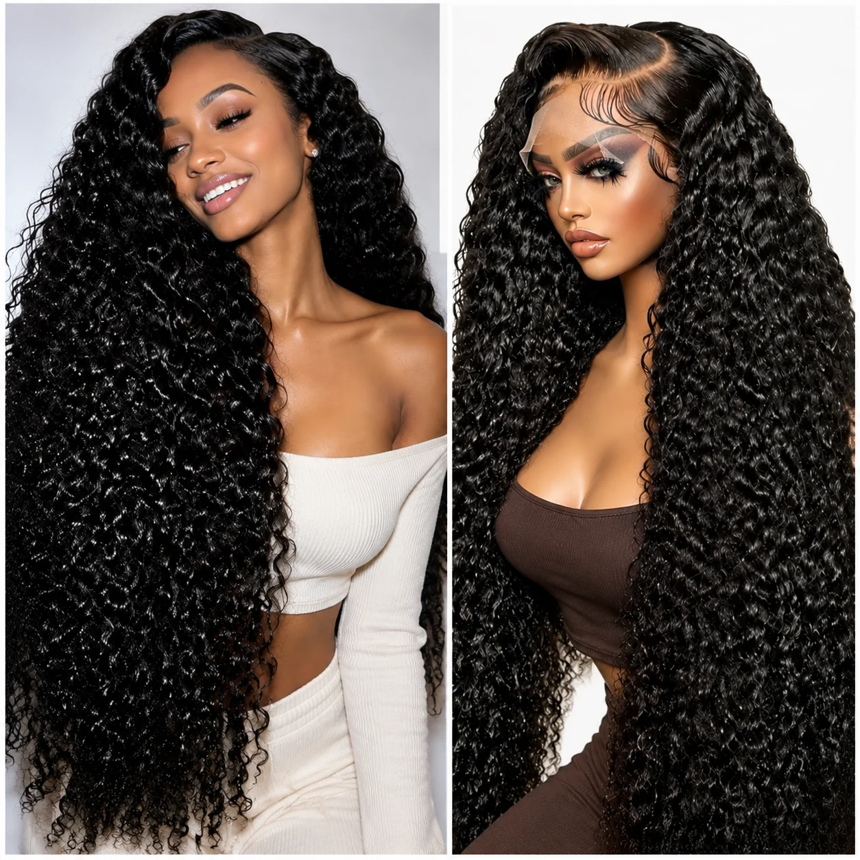 Black Curly Glueless Lace Front Wig 13x4 Long Deep Wave Lace Wigs Pre Plucked 180 Density Synthetic HD Lace Frontal Loose Wave Wigs For Women Water Wave Wig 28inches