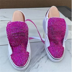 White low top purple rhinestone ribbon accessories custom style canvas shoes integrated sports casual shoes women's shoes 35-46