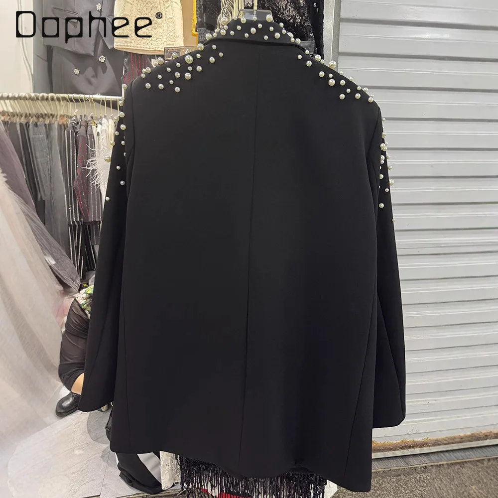 Schwere Perlen Dreidimensionale Blume Blazer Büro Dame Langarm Zweireiher Licht Luxus frauen Anzug Frühling Herbst Neue