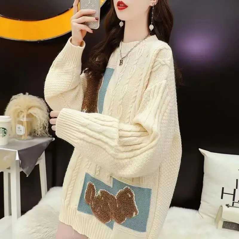 Thickened Loose Lazy Sweater Pullover Women's 2023 New Autumn/Winter Temperament Reduced Age Retro Knitted Top