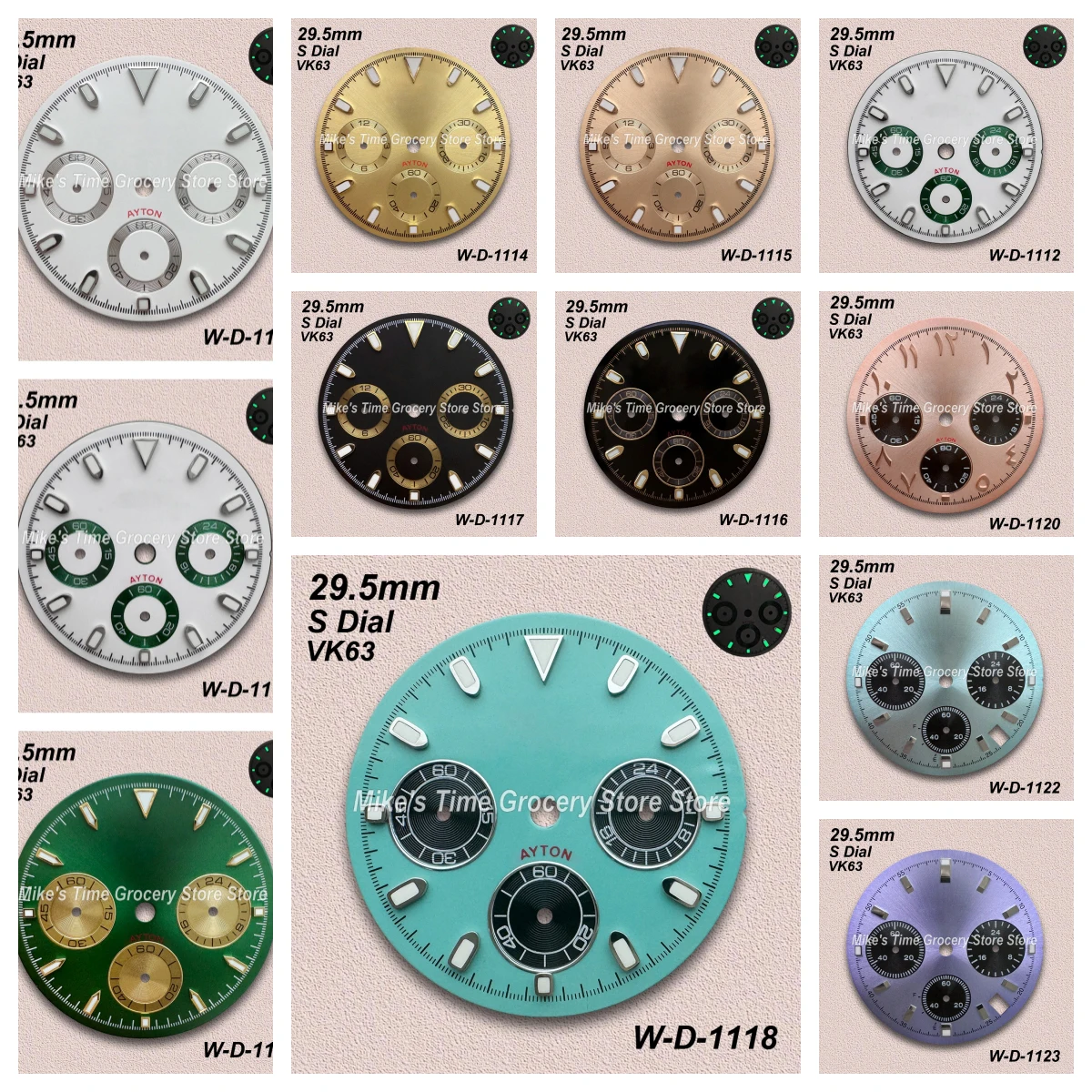 

29.5mm S Logo panda DTN Dial Fit VK63 Movement Green Luminous High-Quality Dial Watch Modification Accessories