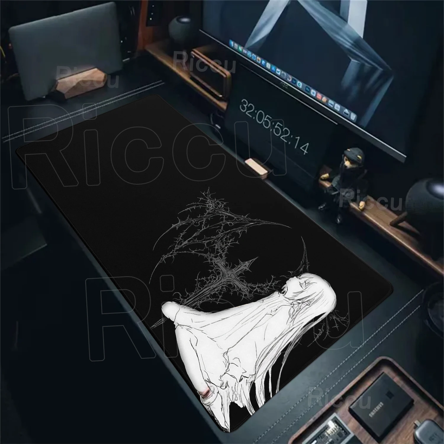 Anime Gothic Girl Mouse Pad Large Non-Slip Rubber Black Desk Mat with Stitched Edge Durable Keyboard Pads Office Accessories Rug