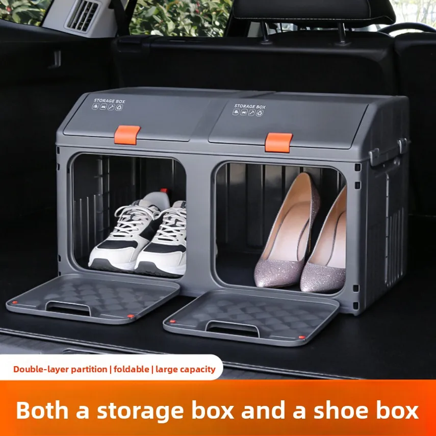 Car Trunk Storage Box, Suitable For Six-seater And Seven-seater Vehicles Foldable, Double-layer Side-opening, With Compartments