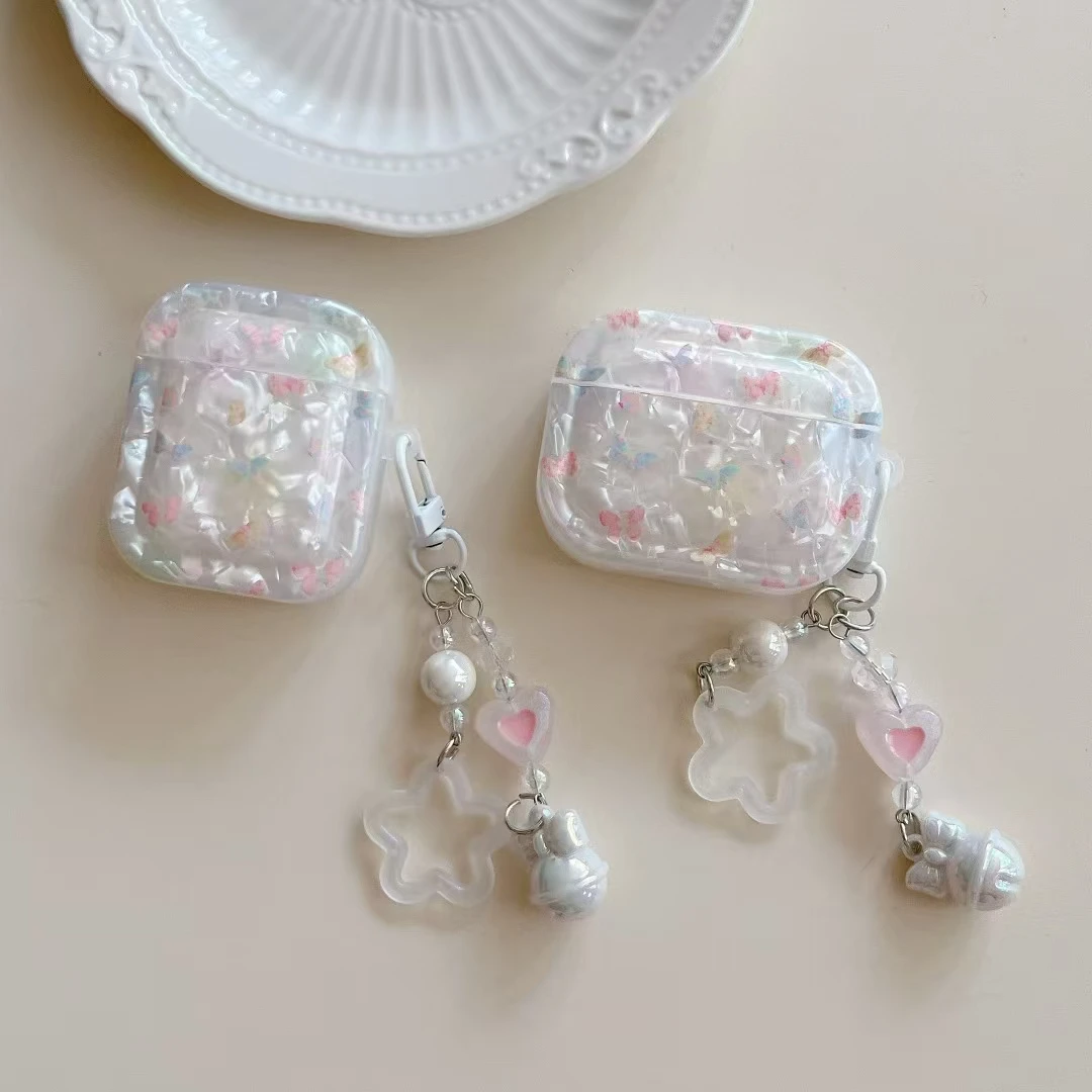 Чехол с текстурой ракушки и бабочки в виде свежего цветочного сада для AirPods 1, 2, 3, 4 Pro 3, чехол для наушников с цветочным браслетом для AirPod Pro3