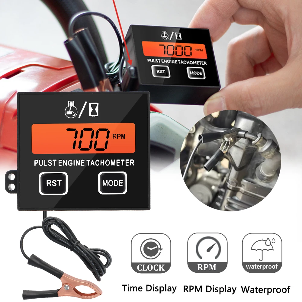 

For Mower Tractor Replaceable Battery Tachometer Inductive Hour Meter Waterproof Digital Speedometer Chainsaw Tachometer