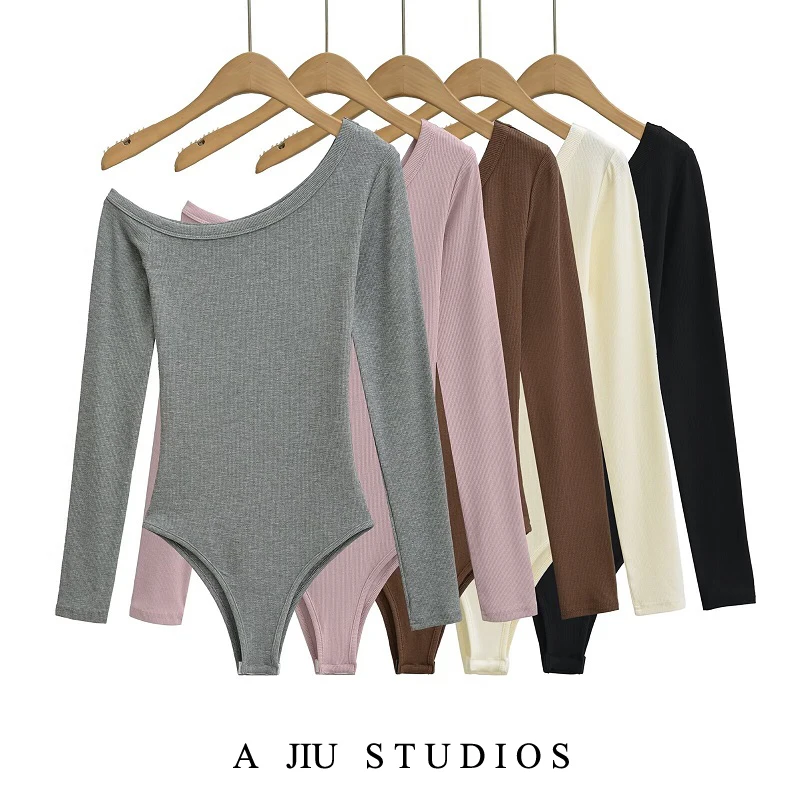 

Street Sle Women's Sexy Spicy Long Sve Onesie Base irt Inner Wear Cross oulder Elastic Slimming Top for Autumn