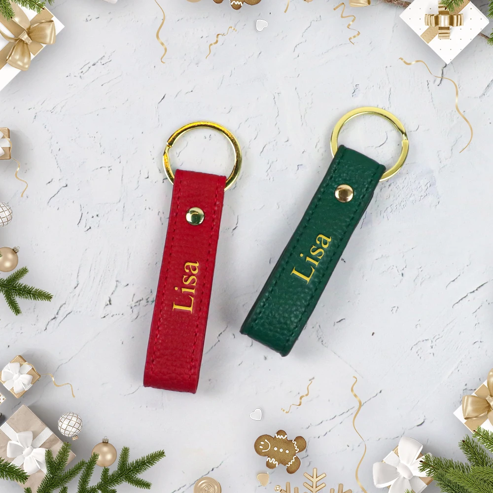Customized Name PU Leather Car Keychain - Simple and Elegant Leather Metal Key String Pendant for Keychain