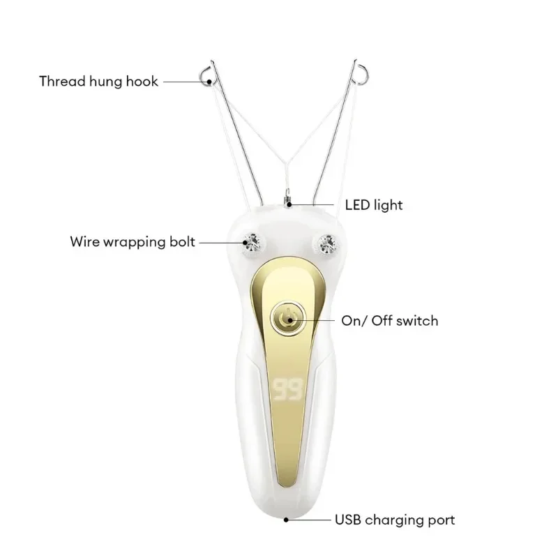 Electric Body Hair Remover Women Cotton Thread Epilator Leg Arm Shaver Razor Lady Beauty Neck Hair Epilator with LCD Display