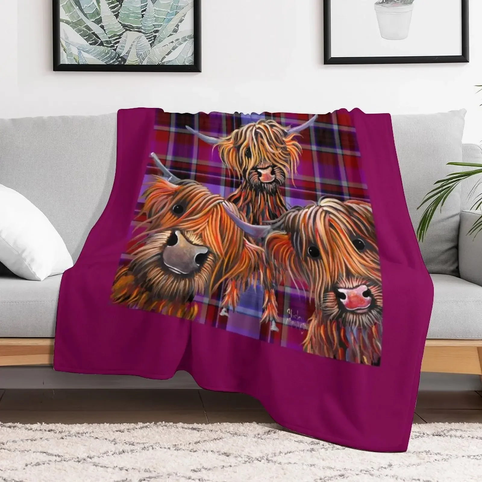 HiGHLaND CoW PRiNT ' THe BaKeD BeaNS oN TaRTaN ' BY SHiRLeY MacARTHuR Throw Blanket Sofa Throw Soft Plush Plaid Flannel Blankets